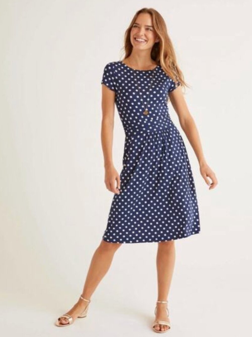 NWT Boden Amelie Jersey Dress Navy Polka Dot |  Size US 16/18R - Picture 3 of 14